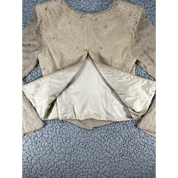 Jovani Blouse Womens Size 6P Silk Sequins Vintage Gatsby Padded Shoulders - Picture 11 of 13